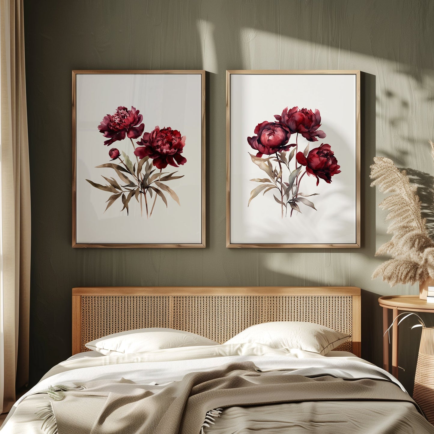 Burgundy Peonies Wall Art - Set of 2 Botanical Prints - Bloom Gallery