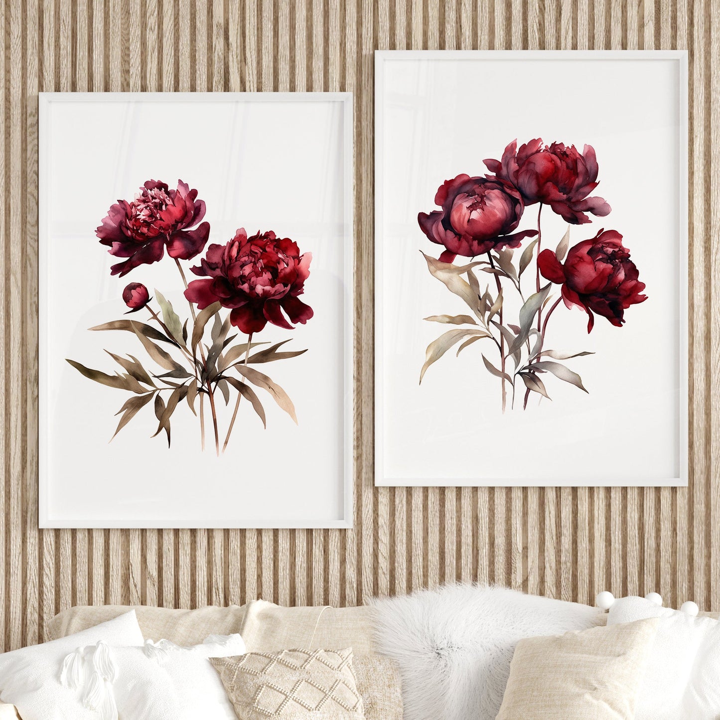 Burgundy Peonies Wall Art - Set of 2 Botanical Prints - Bloom Gallery