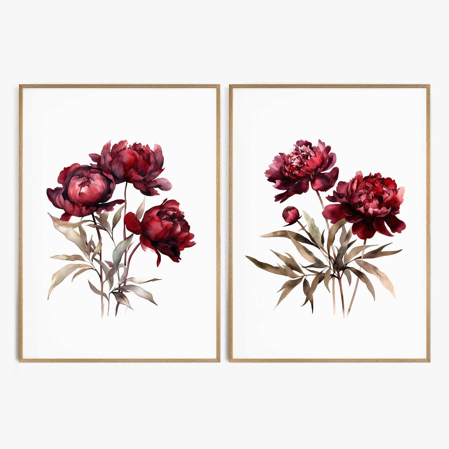 Burgundy Peonies Wall Art - Set of 2 Botanical Prints - Bloom Gallery