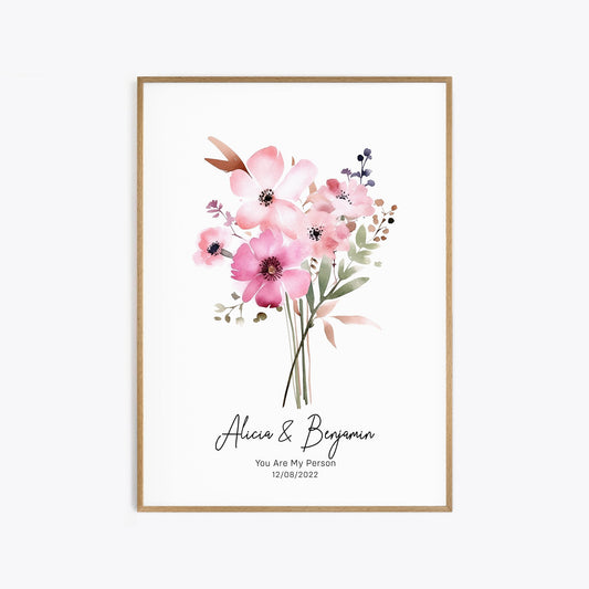 Custom Names Bouquet - Wedding Anniversary Print - Bloom Gallery