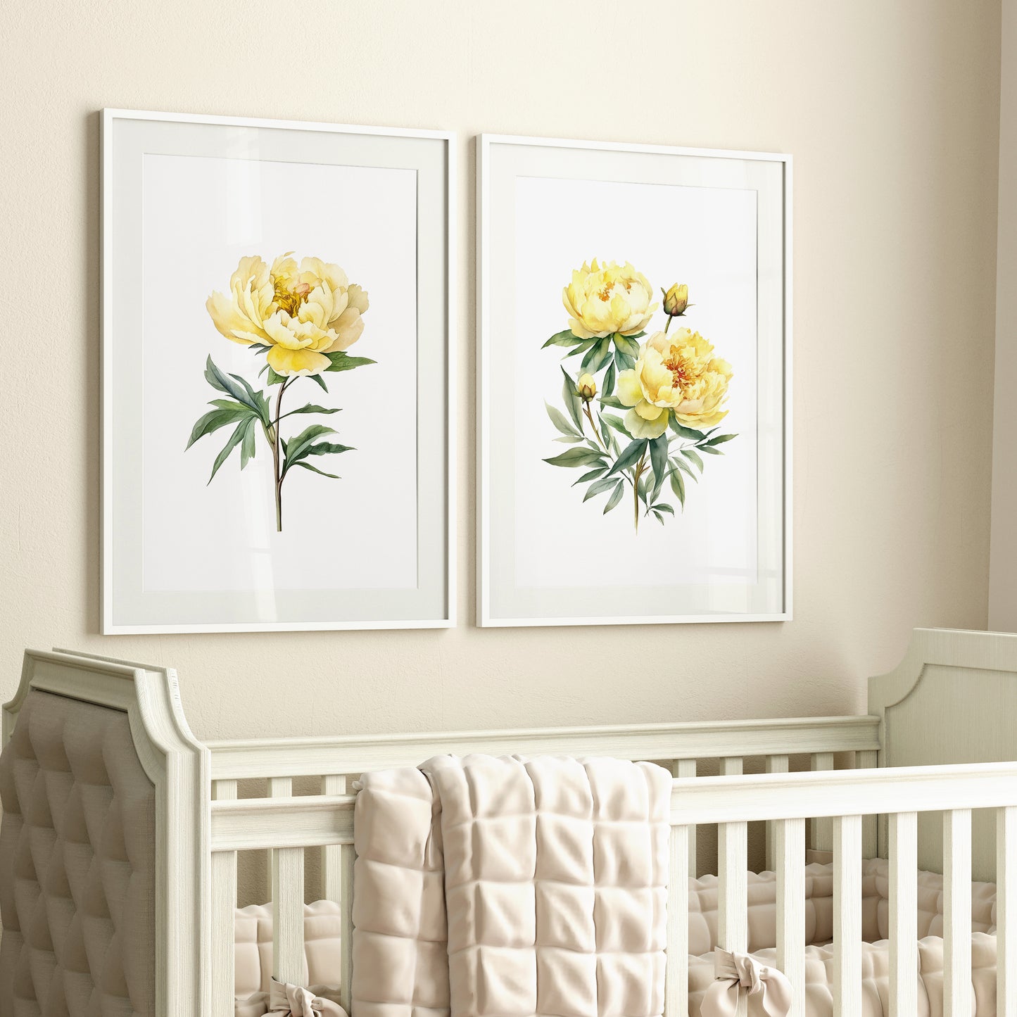 Yellow Peonies Wall Art - Set of 2 Botanical Prints