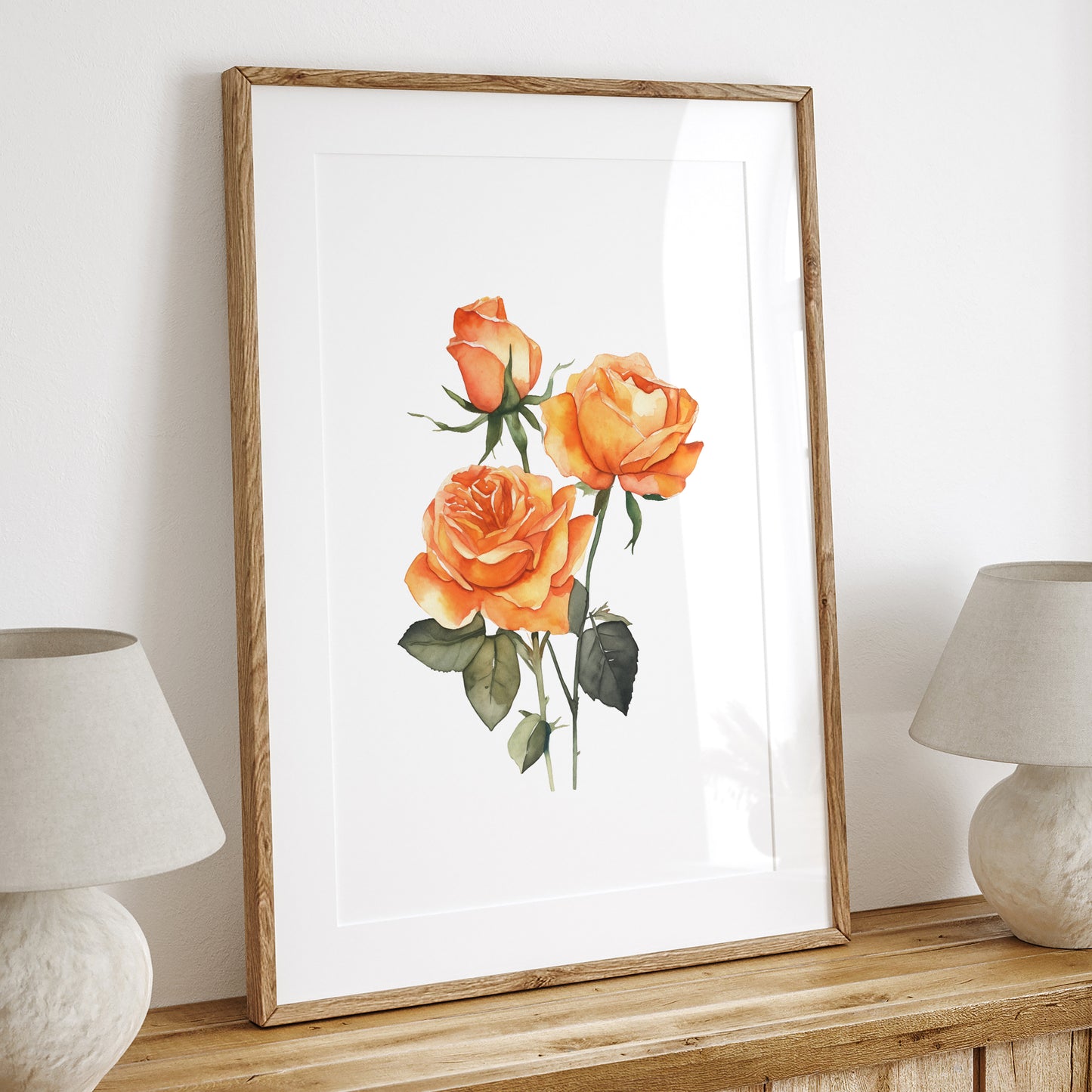 Orange Roses Botanical Print - Vibrant Wall Art