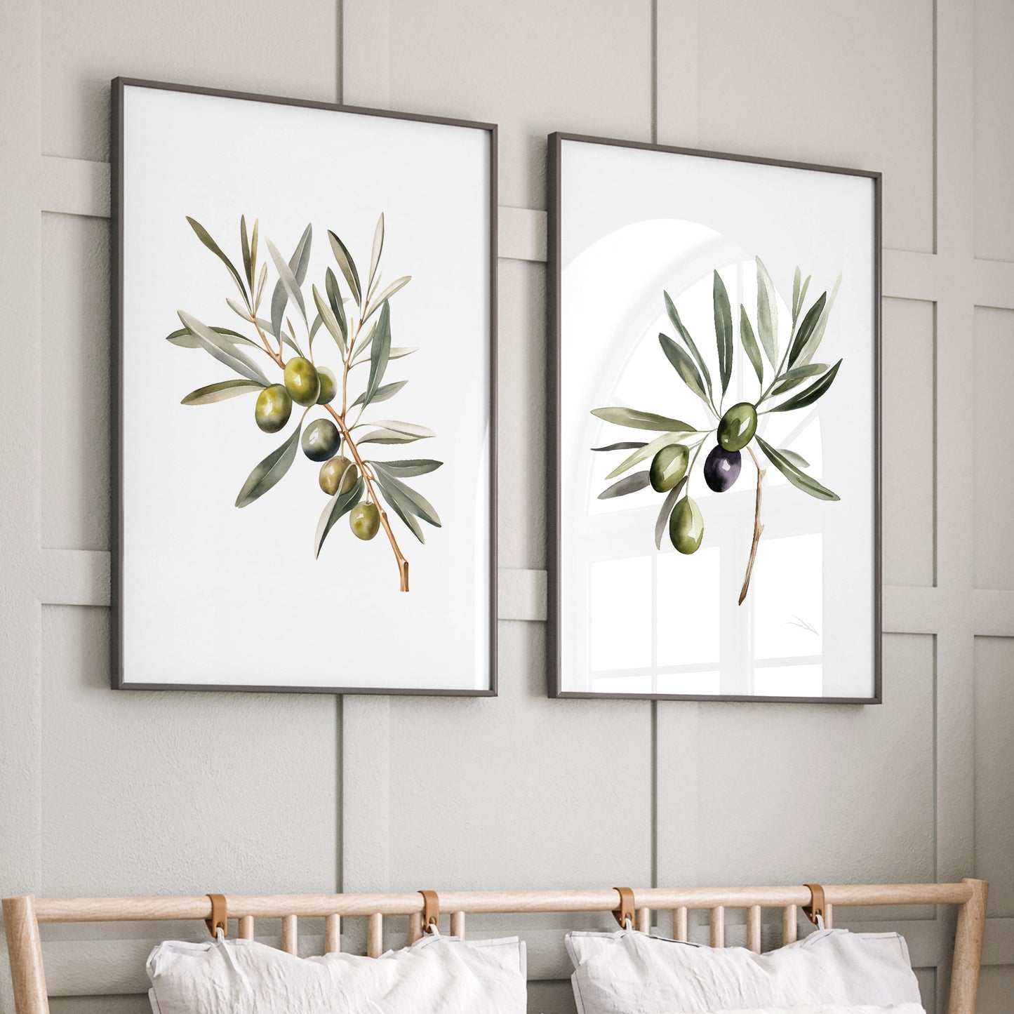 Olive Branch Wall Art - Set of 2 Botanical Prints