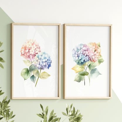 Colorful Pastel Hydrangeas - Set of 2 Prints