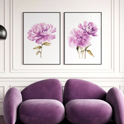 Fuchsia Peonies Wall Art - Set of 2 Botanical Prints