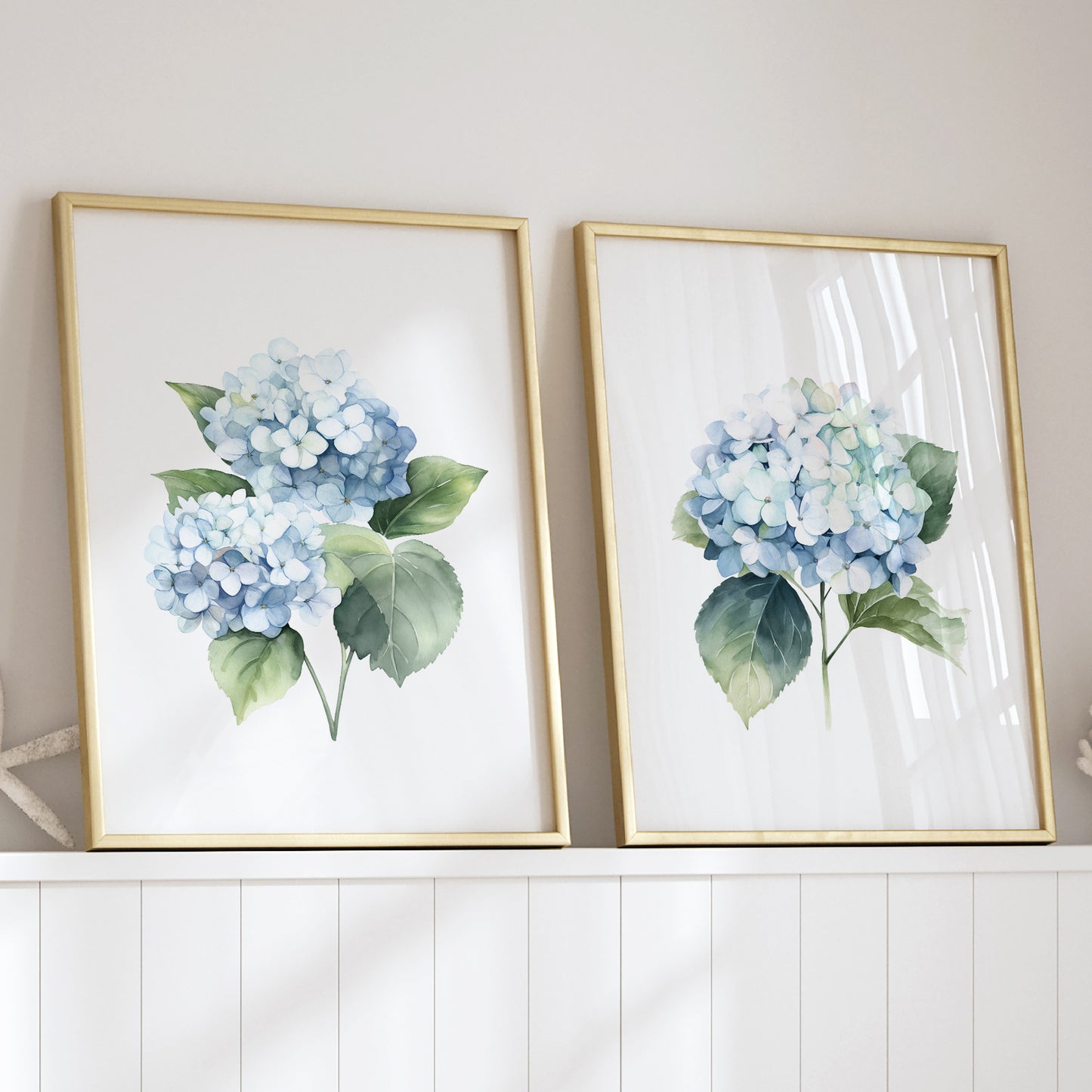 Blue Hydrangeas Wall Art - Set of 2 Botanical Prints