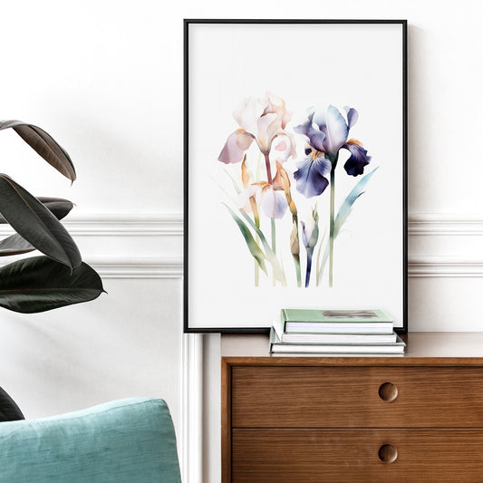 Colorful Irises Botanical Print - Vibrant Wall Art