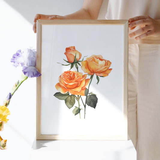 Orange Roses Botanical Print - Vibrant Wall Art