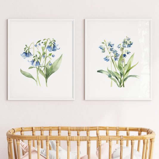 Virginia Bluebells Wall Art - Set of 2 Botanical Prints