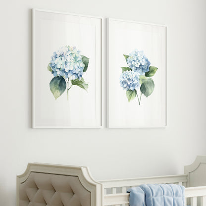 Blue Hydrangeas Wall Art - Set of 2 Botanical Prints