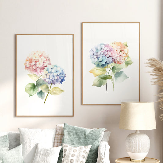 Colorful Pastel Hydrangeas - Set of 2 Prints