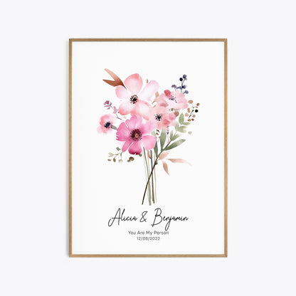 Custom Names Bouquet - Wedding Anniversary Print