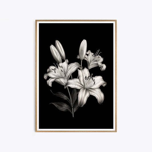 Dark Moody Lilies – Elegant Winter Floral Wall Art