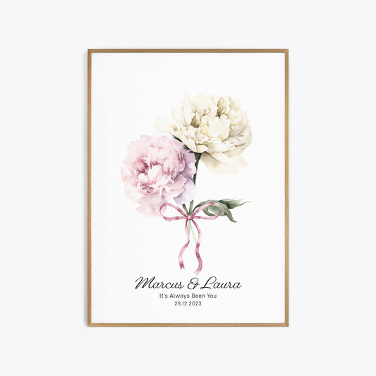 Custom Names Peonies - Wedding Anniversary Print