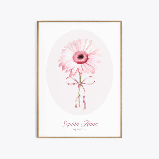 Pink Flower Print - Custom Baby Girl Name