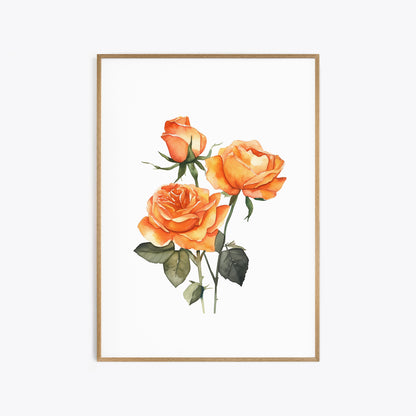 Orange Roses Botanical Print - Vibrant Wall Art