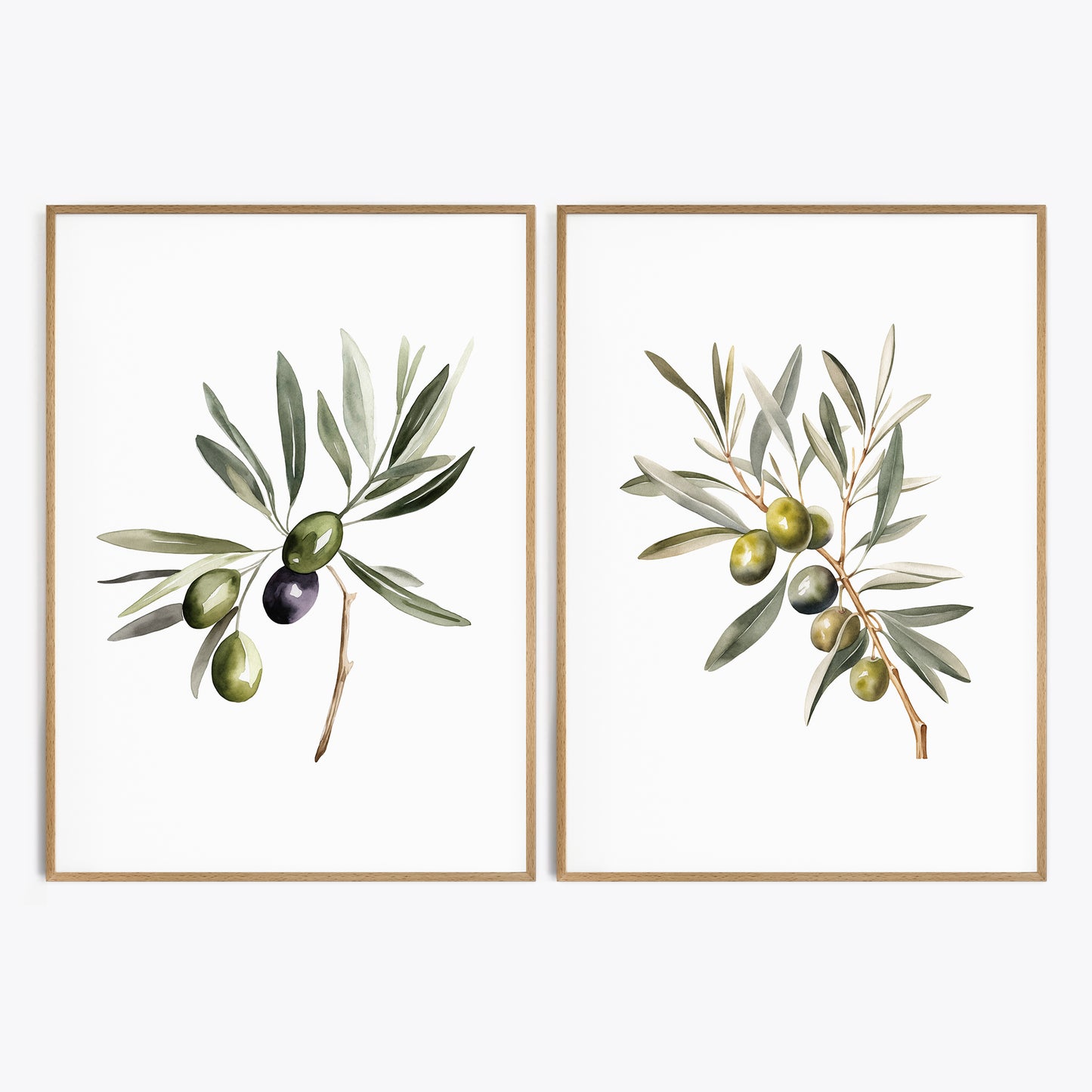 Olive Branch Wall Art - Set of 2 Botanical Prints