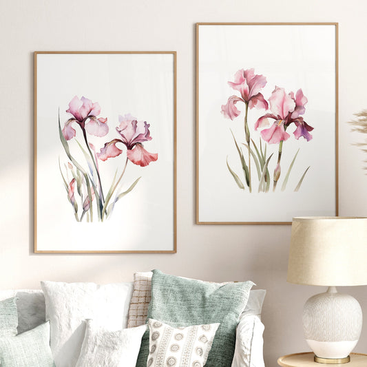 Pink Irises Wall Art - Set of 2 Botanical Prints - Bloom Gallery