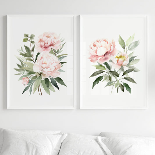 Pink Peonies Wall Art - Set of 2 Botanical Prints - Bloom Gallery