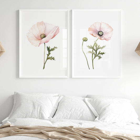 Pink Poppy Wall Art - Set of 2 Botanical Prints - Bloom Gallery