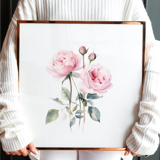 Pink Roses Floral Print - Elegant Botanical Wall Art - Bloom Gallery