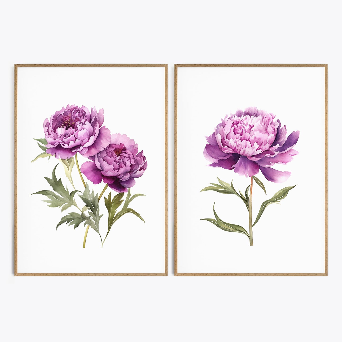 Purple Peonies Wall Art - Set of 2 Botanical Prints - Bloom Gallery