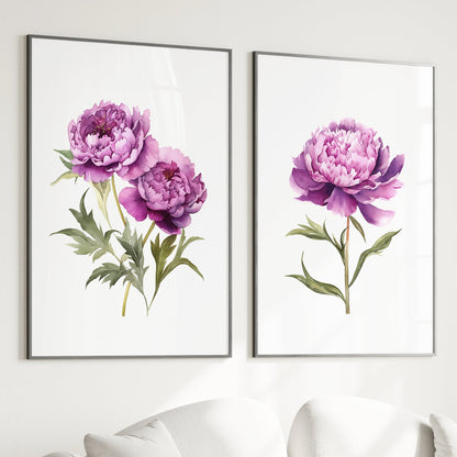 Purple Peonies Wall Art - Set of 2 Botanical Prints - Bloom Gallery