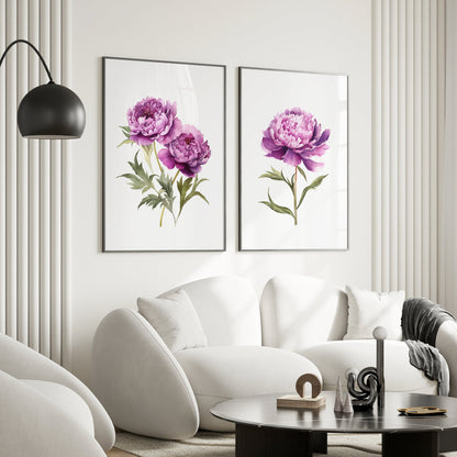 Purple Peonies Wall Art - Set of 2 Botanical Prints - Bloom Gallery