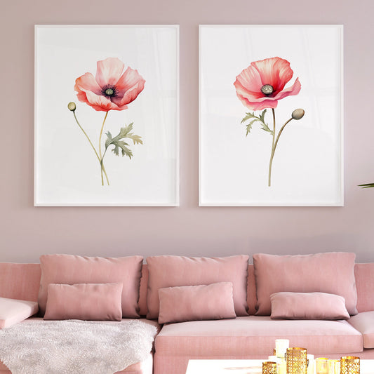 Red Poppy Wall Art - Set of 2 Botanical Prints - Bloom Gallery