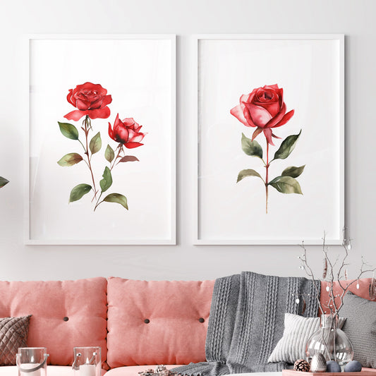 Red Roses Wall Art - Set of 2 Floral Prints - Bloom Gallery