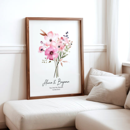 Custom Names Bouquet - Wedding Anniversary Print