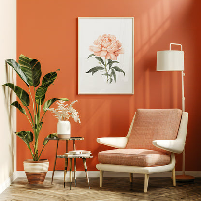 Orange Peony Botanical Print - Vibrant Wall Art