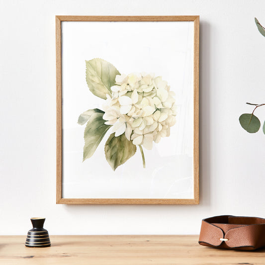 Beige Hydrangea Botanical Print - Elegant Wall Decor